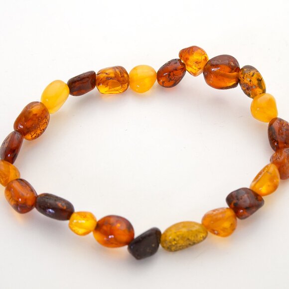 Polished Amber Beads Bracelet, 100% Natural Raw Amber 18cm, Unisex Bracelet - Picture 2 of 7